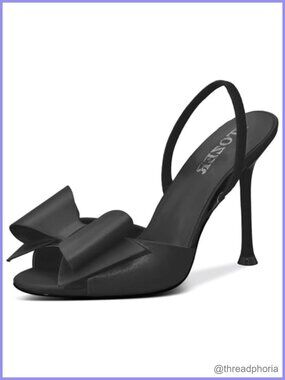 Satin Peep Toe Slingback Stiletto Heels with Bow Comfortable Wedding Party Shoes